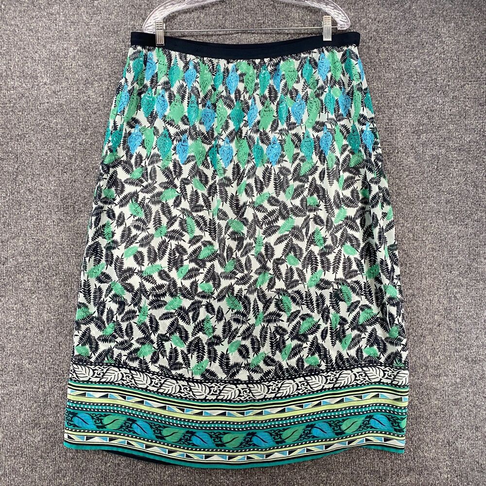 J Jill Skirt Womens L Green Leaf Print Pull On Boho Cottagecore‎ Resort Coastal